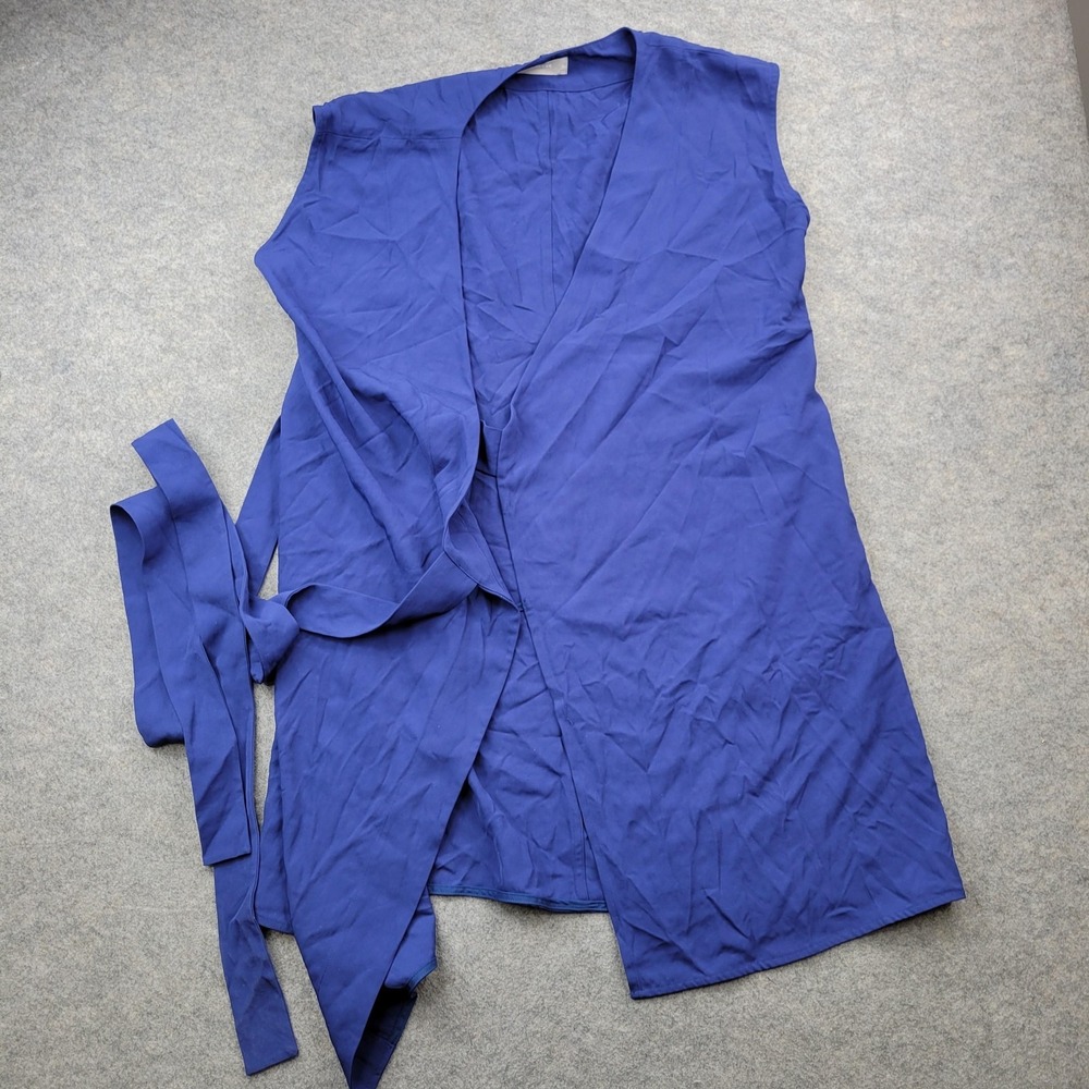 Everlane Vest Womens 4 Blue Sleeveless Long Belted Open Front Tie Waist